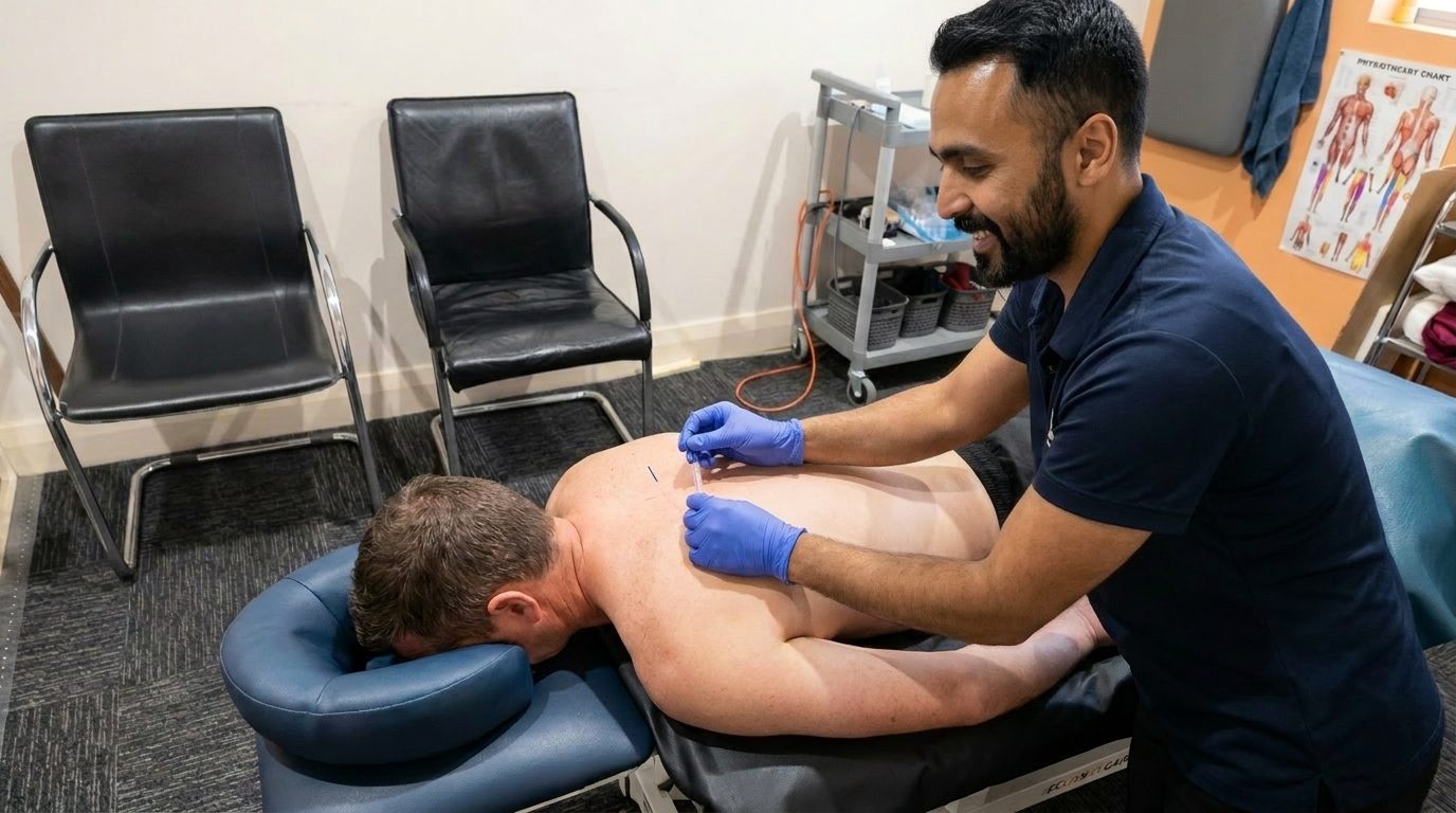 Physiotherapist applying dry needling to a patient's upper back at Strathalbyn Physiotherapy