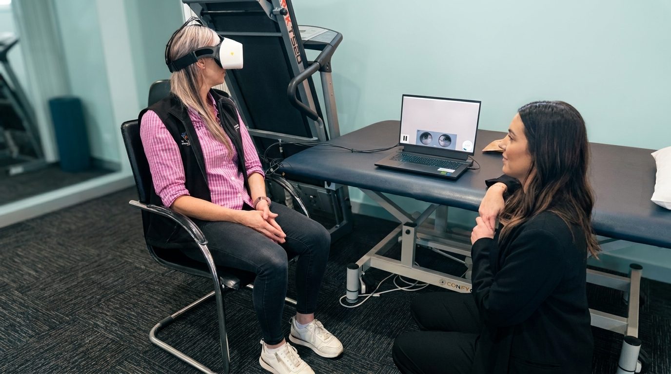 One-on-one neurological physiotherapy session with specialised rehabilitation equipment in the NeuroTherapy Centre